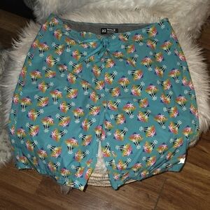 Hurley Teal Palm Print Men's Swim Trunks